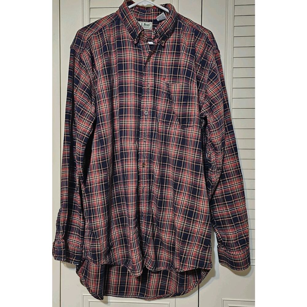 Vintage LL Bean Plaid Flannel Long Sleeve Button Up Shirt Men's XLT Made Canada